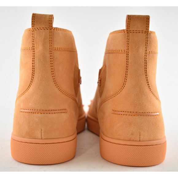 Christian Louboutin Lou Spikes Flat Melon Orange Suede High Top Sneaker 44 11 - Picture 14 of 15